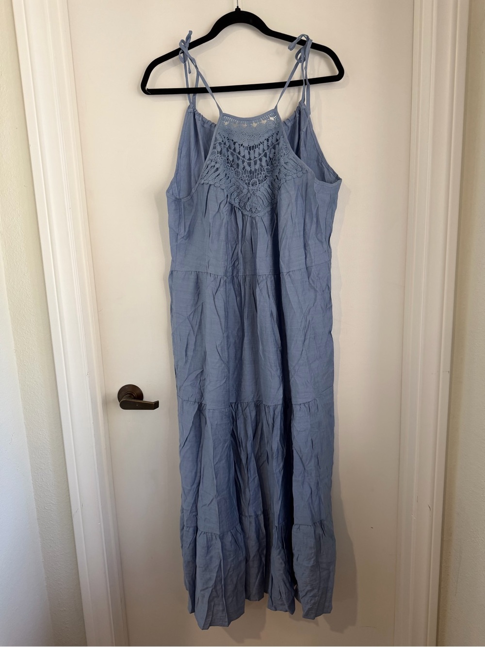 Crochet Yoke Midi Dress in Light Blue NWT